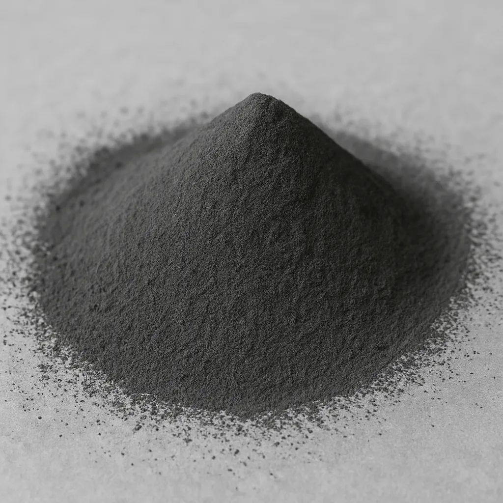 Fine dark-grey powder heap close-up — Microsilica