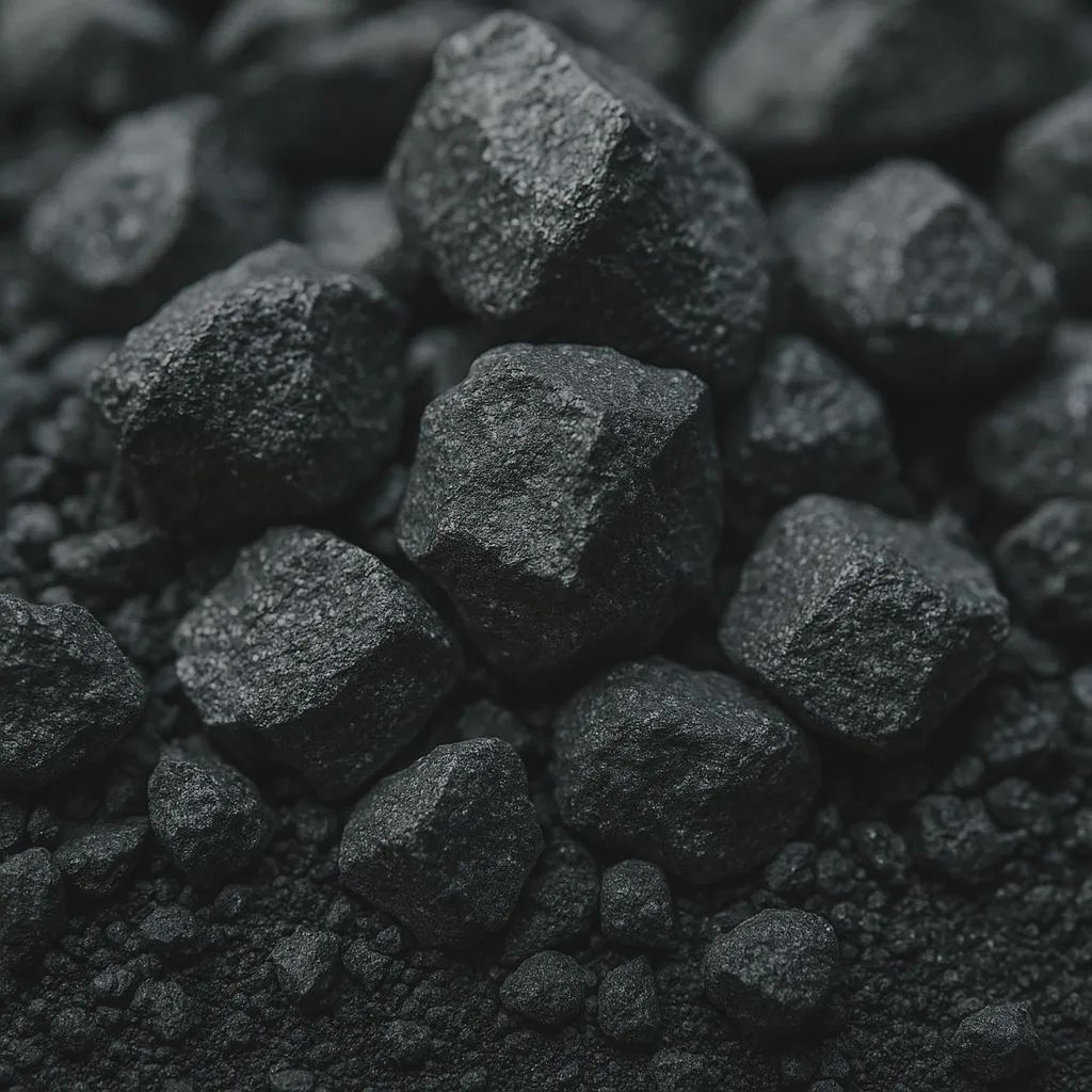 Matte black angular stone close-up — Silicon Carbide